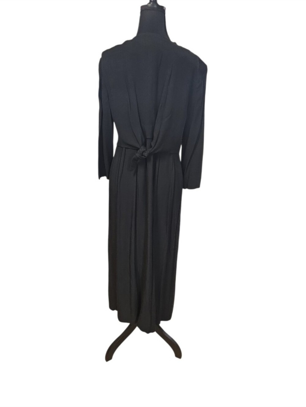 S.L. Fashions Vintage 80s Black Whimsygoth Long-Sleeve Maxi Dress Lace Collar 10 - Picture 3 of 4